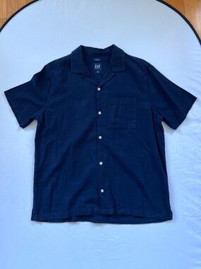 GAP Navy Blue Linen Short Sleeve Shirt 55% Linen - Size Medium